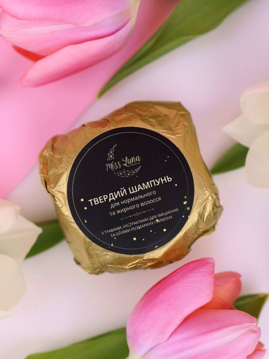 Твердий шампунь від випадіння для нормального та жирного волосся «Miss Luna Premium» 100г 